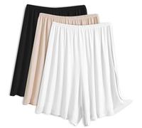 EYNDYN Confezione da 3 pantaloncini da donna a mezza slitta per sotto-abiti, Pettipants Mezza Slip Culotte Shorts con gonna divisa, Pelle, nero, bianco, Medium