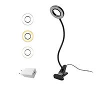 EYOCEAN Lampada da Lettura Libro Letto con Pinza, 3 Colore 9 Luminosità Regolabile, 360° Flessibile, Dimmerabile, USB LED Lampada, per Scrivania/Tavolo/Trucco/Tattoo, Adattatore Incluso (Nero)