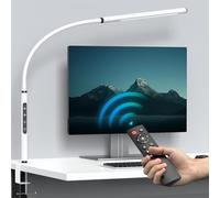 EYOCEAN Lampada da scrivania a LED con telecomando, lampada a morsetto con collo di cigno regolabile, dimmerabile e temperature di colore regolabili, 12 W, bianco opaco