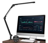 EYOCEAN Lampada da Scrivania a LED, Lampada da Architetto a Braccio Girevole, Doppia Sorgente Luminosa, Protezione degli Occhi, Attenuazione e Temperatura di Colore Regolabile, Nero, Alluminio