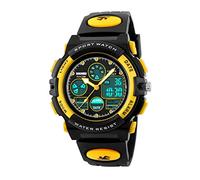 eYotto Orologio sportivo per bambini, impermeabile, multifunzione, analogico, digitale, con sveglia a LED, cronometro, Doppio display giallo, Digitale