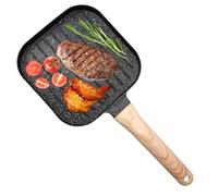 Eyoulife Bistecchiera rettangolare 36,5 x 18 cm, griglia a induzione con rivestimento antiaderente, manico in legno massiccio, in lega di alluminio, resistente, per tutti i piani cottura (nero)