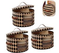 Eyoulife Scatola per cappelli rotonda con coperchio in feltro, 43 x 26 cm, con finestra trasparente, 2 manici in pelle, 2 cerniere, motivo a rombi, pieghevole, in feltro per cappelli e giocattoli (3