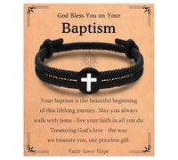 EYQV Regalo per battesimo, cresima, comunione per ragazzi, braccialetto con croce regalo per bambino, croce regalo per figlio, nipote, Corda intrecciata