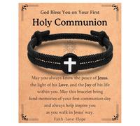 EYQV Regalo per battesimo, cresima, comunione per ragazzi, braccialetto con croce regalo per bambino, croce regalo per figlio, nipote, Corda intrecciata