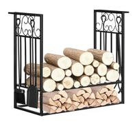 EYRMQWJPC Cesto di Legna da ardere, Portalegna in Acciaio Nero for Camino da Interno ed Esterno con 4 Attrezzi e Ganci