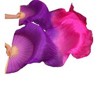 EYRMQWJPC Il Ballerino del Ventre di Seta, Confezione da 2 ventagli for Danza del Ventre in Velo di Seta Multicolore 180x90cm(Yellow)