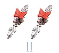 EYRMQWJPC Maniglie per cassettiera, Pomelli in ceramica a foro singolo in lega di zinco, 2 pezzi, rossi, for cassetti e armadietti(Red Butterfly-large)