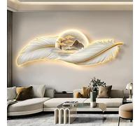 EYRMQWJPC Oggetti Decorativi per muri appesi, Decorazione da Parete con Piume 3D e Luce LED Multicolore, Diverse Misure(Beige,39.3 * 13.7in)