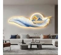 EYRMQWJPC Oggetti Decorativi per muri appesi, Decorazione da Parete con Piume 3D e Luce LED Multicolore, Diverse Misure(Light Blue,39.3 * 13.7in)