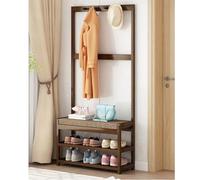 EYUIOPLM Appendiabiti in bambù, attaccapanni con panca e scarpiera, design 3 in 1, for corridoio, ingresso, armadio, camera da letto(70x27x45cm)