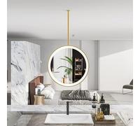 EYUIOPLM Specchio da bagno rotondo a LED con montaggio a soffitto, specchio for trucco a parete con luci, specchio cosmetico dimmerabile con asta sospesa for ingresso(Gold,50 * 50cm)
