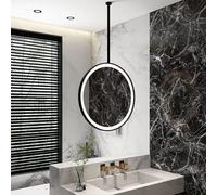 EYUIOPLM Specchio da bagno rotondo a LED con montaggio a soffitto, specchio for trucco a parete con luci, specchio cosmetico dimmerabile con asta sospesa for ingresso(Black,40 * 40cm)