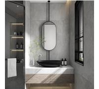 EYUIOPLM Specchio ovale da bagno sospeso al soffitto, specchio da trucco sospeso con asta in metallo montato a parete, for camera da letto, soggiorno, ingresso(Black,50x90cm)