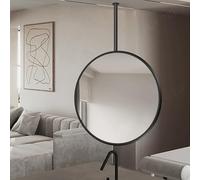 EYUIOPLM Specchio sospeso a soffitto con asta metallica rotonda, specchio da bagno for corridoio sospeso montato a parete, specchio for il trucco for l'ingresso dell'hotel(Black,80 * 80cm)