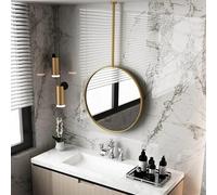 EYUIOPLM Specchio sospeso a soffitto con asta metallica rotonda, specchio da bagno for corridoio sospeso montato a parete, specchio for il trucco for l'ingresso dell'hotel(Gold,80 * 80cm)