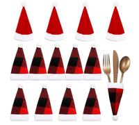 EYVRPAU 10 pezzi di decorazione da tavola di Natale e 4 pezzi di cappelli di Natale della bottiglia di vino, sacchetto di posate del cappello di Natale, cappelli di Natale della bottiglia di vino