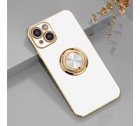 EYZUTAK Custodia magnetica elettroplaccata per iPhone 15, 360 gradi con rotazione in metallo anti-caduta, supporto per anello magnetico per auto, sottile, in morbido silicone, antiurto, colore bianco