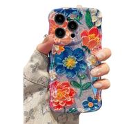 EYZUTAK Custodia per iPhone 14 Pro Max, colorata retrò pittura a olio fiore laser lucida carina riccia onda bordo custodia elegante durevole in morbido TPU custodia protettiva per telefono per ragazze