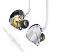 EZ EAR Auricolari in-ear CCZ BC04 HiFi DD&BA con driver dinamico ricco di dettagli cablati IEM Deep Bass con cavo staccabile a 2 pin, per telefono, PC, musica e giochi (argento, microfono)