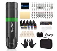 EZ Kit per Tatuaggi - Kit Macchina per Tatuaggi Completo di Penna Rotante per Tatuaggi, Alimentazione a Batteria 1500mAh, 20Pz Aghi per Tatuaggio Assortiti per Gli Artisti del Tatuaggio (Verde)