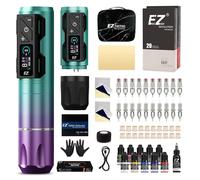 EZ Tattoo Kit - Kit per pistola per tatuaggi con penna wireless per tatuaggi, batteria di alimentazione da 1800 mAh, 20 aghi per cartucce per tatuaggi e 11 inchiostri colorati per principianti e