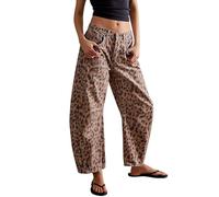 EZAPINE Jeans da donna leopardati casual a gamba larga Panst Y2k Boyfriend vita media jeans alla caviglia, Kaki, XL