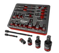 EZARC Set di 21 adattatori per bussole a percussione, include set di bussole girevoli universali CR-MO, accoppiatori a percussione CR-MO, riduttori CR-V, punte di estensione esagonali CR-V, chiavi a