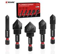 EZARC Set di 5 punte per trapano svasatore per metallo, punte svasate con codolo esagonale da 1/4 di pollice 82 gradi 5 flauto, 1/4" 3/8" 1/2" 5/8" 3/4"