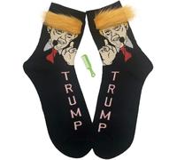 EZB Calzini da uomo con personaggio Donald Trump, idea regalo per uomo, design con capelli pelosi e mini pettine, taglia 3-7 | Trump President, Nero, 36-41 EU