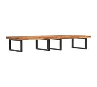 Ezbryzmatic Scaffale per lavandino, montaggio a parete, in metallo e legno di acacia, 160 x 50 x 4 cm, nero opaco, compatto, per bagno e WC degli ospiti, con vetro temperato, dimensioni standard per