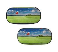 EZDLOWVBA Astucci per matite con stampa campo da golf con bandiera nel buco, per ragazzi e ragazze, grazioso astuccio con cerniera per studenti astuccio per figlia figlio astuccio da scrivania, Nero ,