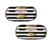 EZDLOWVBA Astuccio con stampa a righe con scritta "Don't Kill My Vibe", per ragazzi e ragazze, grazioso astuccio con cerniera, per studenti, astuccio per figlia, figlio, astuccio da scrivania, Nero ,
