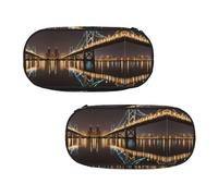 EZDLOWVBA Astuccio con stampa notturna di New York Manhattan Bridge, per ragazzi e ragazze, grazioso astuccio con cerniera per studenti, astuccio per figlia, figlio, astuccio da scrivania, Nero ,