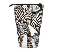 EZDLOWVBA Astuccio per cancelleria con stampa zebra e giraffa, per ragazzi e ragazze, con supporto, astuccio con cerniera, custodia telescopica, studenti e ufficio scuola media