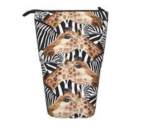 EZDLOWVBA Astuccio per cancelleria con stampa zebra e giraffa, per ragazzi e ragazze, con supporto, astuccio con cerniera, custodia telescopica, studenti e ufficio scuola media