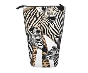 EZDLOWVBA Astuccio per cancelleria con stampa zebra e giraffa, per ragazzi e ragazze, con supporto, astuccio con cerniera, custodia telescopica, studenti e ufficio scuola media