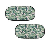 EZDLOWVBA Astuccio per matite con stampa di palme verdi e foglie rosa, per ragazzi e ragazze, grazioso astuccio con cerniera per studenti, astuccio per figlia, figlio, astuccio da scrivania, Nero ,