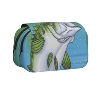 EZDLOWVBA Astuccio per matite con stampa di pesca che salta fuori dall'acqua, astuccio per penne di grande capacità, con 2 scomparti, portapenne, organizer per cancelleria