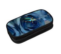 EZDLOWVBA Astuccio per matite con stampa di rosa blu con scarabeo gioiello, per ragazzi e ragazze, grazioso astuccio con cerniera per studenti astuccio per figlia figlio astuccio da scrivania, Nero