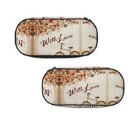 EZDLOWVBA Astuccio per matite con stampa romantica con albero e bicicletta sotto il cuore, per ragazzi e ragazze, con organizer con cerniera, per studenti, astuccio per figlia e figlio, astuccio da