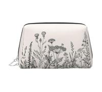 EZDLOWVBA Beauty case da viaggio con stampa botanica con erbe floreali e stampa botanica, organizer da viaggio con cerniera, borsa per il trucco in pelle leggera, Argento, Taglia unica