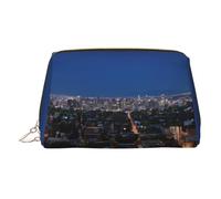 EZDLOWVBA Beauty case da viaggio con stampa di Los Angeles Skyline di Los Angeles, organizer con cerniera, trousse per articoli da toeletta, borsa per il trucco in pelle leggera, Oro, Taglia unica