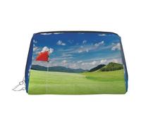 EZDLOWVBA Beauty case da viaggio da donna, con stampa a forma di campo da golf con bandiera nel buco, organizer con cerniera, borsa per il trucco in pelle leggera, Argento, Taglia unica