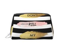 EZDLOWVBA Beauty case da viaggio da donna con stampa a righe "Don't Kill My Vibe", con cerniera, borsa per il trucco in pelle leggera, Argento, Taglia unica