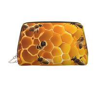 EZDLOWVBA Beauty case da viaggio da donna, con stampa ape sul pettine, organizer con cerniera, borsa per il trucco in pelle leggera, Oro, Taglia unica