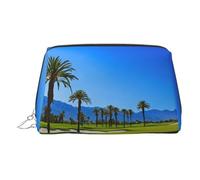 EZDLOWVBA Beauty case da viaggio da donna con stampa campo da golf by the sea borsa per cosmetici con cerniera borsa per il trucco borsa da toeletta, borsa per il trucco in pelle leggera, Argento