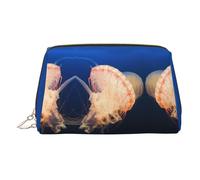 EZDLOWVBA Beauty case da viaggio da donna con stampa di meduse 3D, organizer con cerniera, borsa per il trucco, borsa da toeletta, borsa per il trucco in pelle leggera, Oro, Taglia unica