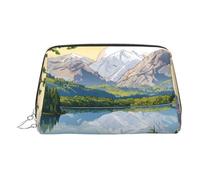 EZDLOWVBA Beauty case da viaggio da donna con stampa di natura con vista sul lago e montagna, organizer con cerniera, borsa per il trucco da toilette, borsa per il trucco in pelle leggera, Argento