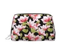 EZDLOWVBA Beauty Pink Floral Flowers Print Women Travel Cosmetic Bag Organizer Zipper Makeup Bags Pouch Toiletry, Borsa per il trucco in pelle leggera, Argento, Taglia unica